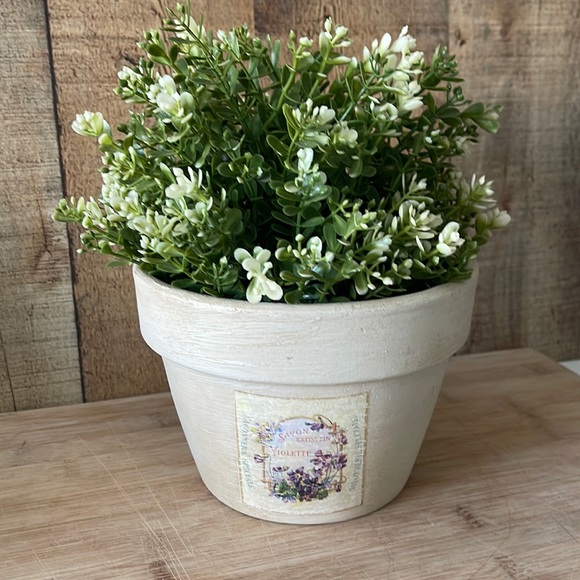 Hand Crafted Other - Hand painted terra cotta pot with greenery